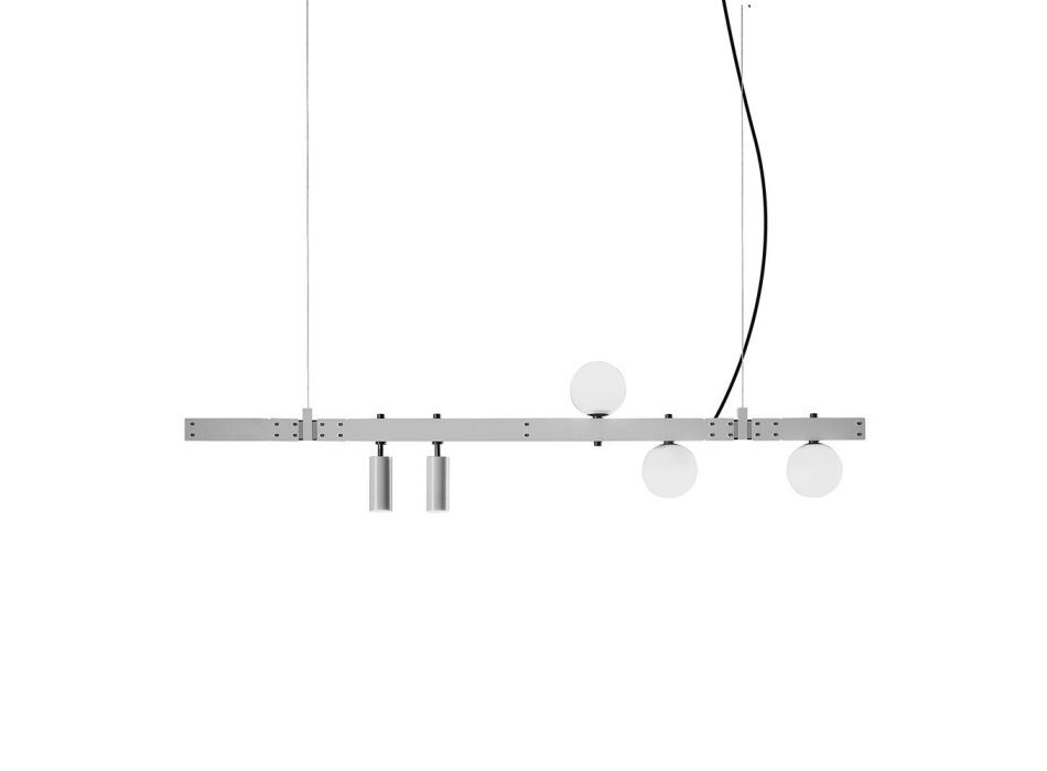 Lampe Suspendue Design Aluminium Blanc avec Sphères de Verre et Spots - Exodus Viadurini
