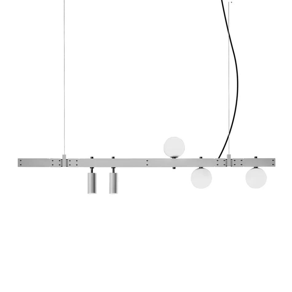 Lampe Suspendue Design Aluminium Blanc avec Sphères de Verre et Spots - Exodus Viadurini