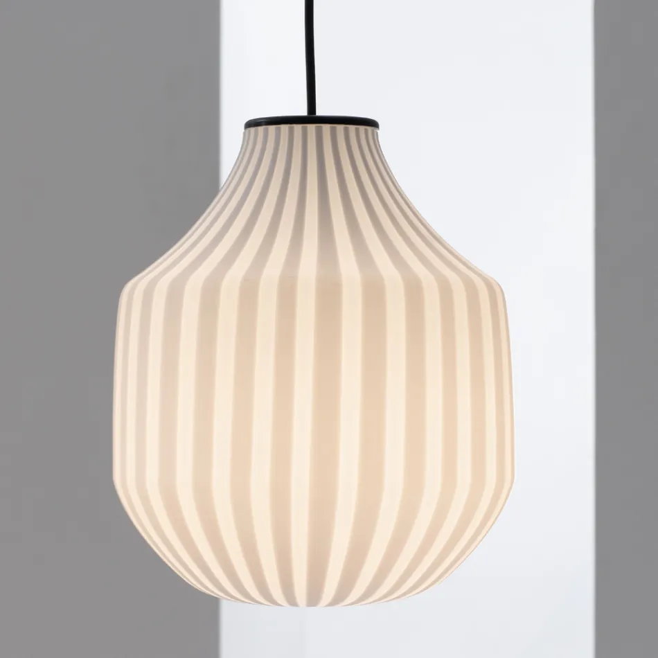 Lampe à Suspension Design Ronde en Verre Filigrane Blanc - Caravane Viadurini
