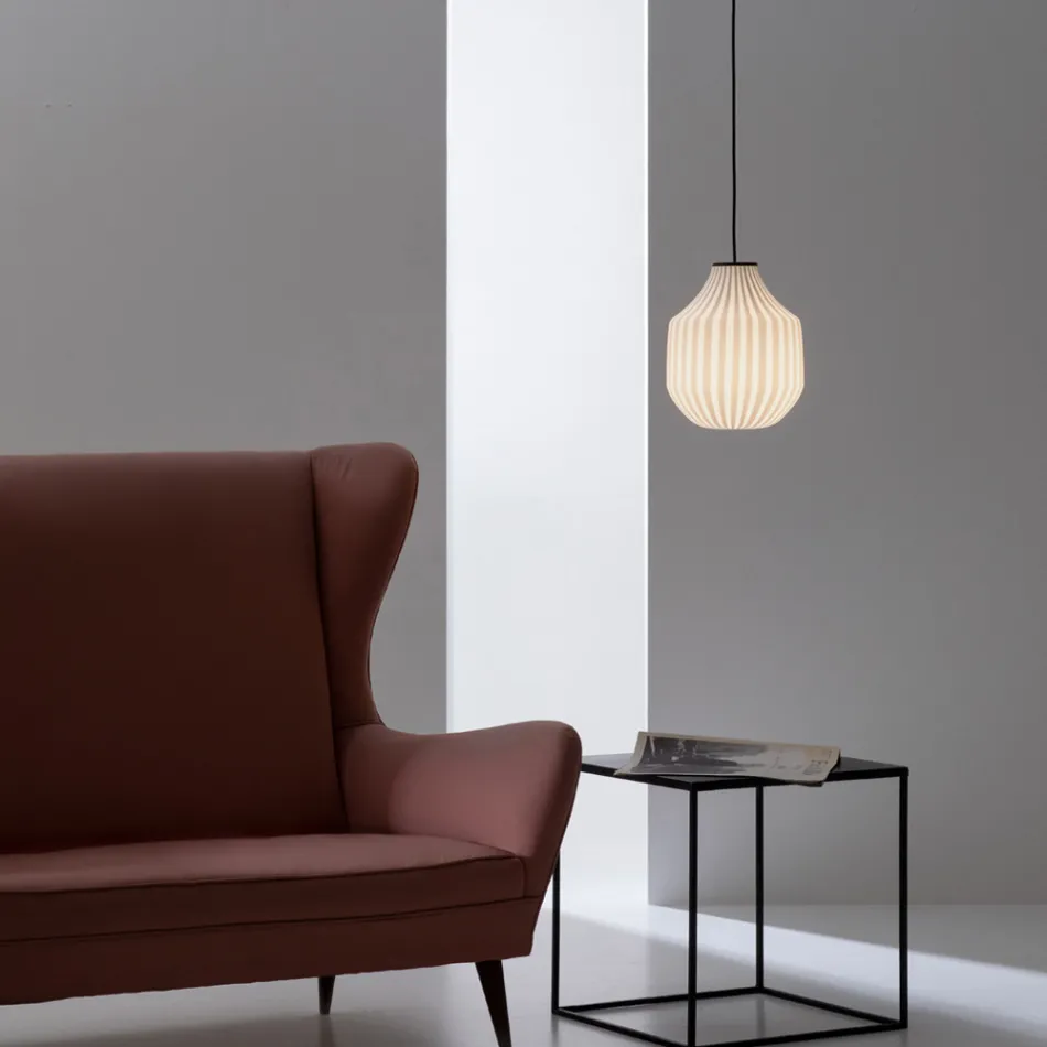 Lampe à Suspension Design Ronde en Verre Filigrane Blanc - Caravane Viadurini