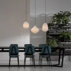 Lampe à Suspension Design Ronde en Verre Filigrane Blanc - Caravane Viadurini