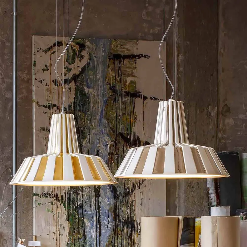 Lampe design suspendue en céramique rayée - Budin Viadurini