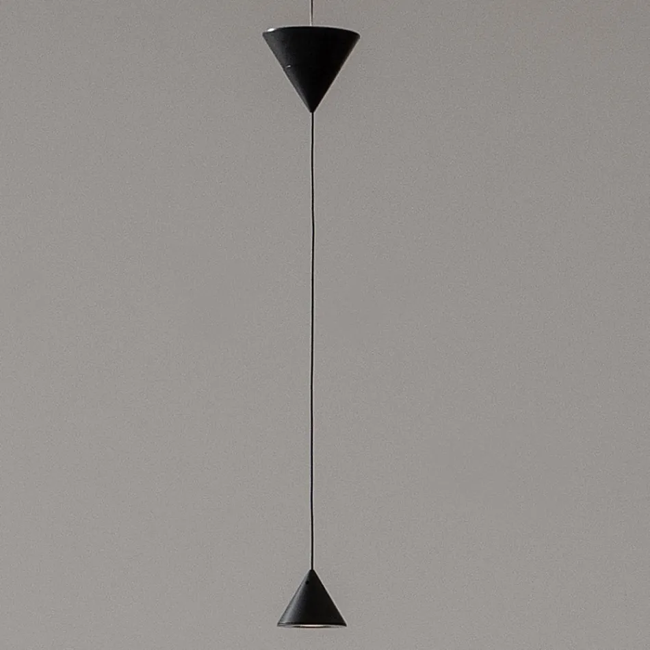 Lampe Suspendue Design en Plâtre Blanc et Aluminium Noir 2 Cônes - Tesera Viadurini