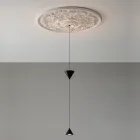 Lampe Suspendue Design en Plâtre Blanc et Aluminium Noir 2 Cônes - Tesera Viadurini