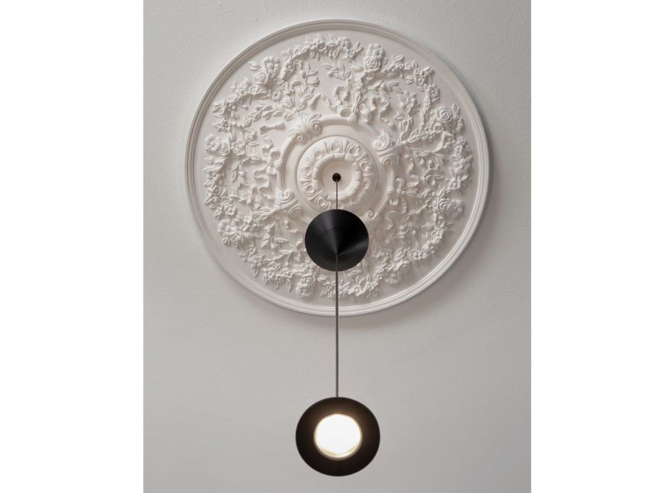 Lampe Suspendue Design en Plâtre Blanc et Aluminium Noir 2 Cônes - Tesera Viadurini