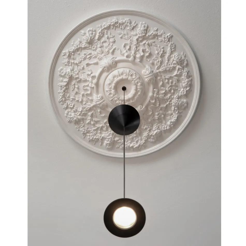 Lampe Suspendue Design en Plâtre Blanc et Aluminium Noir 2 Cônes - Tesera Viadurini