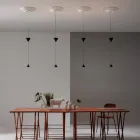 Lampe Suspendue Design en Plâtre Blanc et Aluminium Noir 2 Cônes - Tesera Viadurini