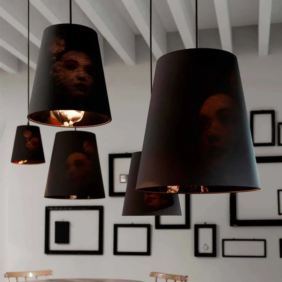 Lampe suspendue en lin anthracite avec impression de design interne 2 tailles - Bramosia Viadurini