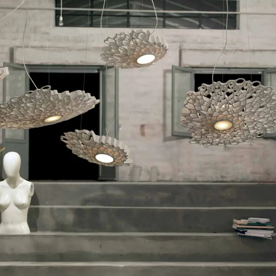 Lampe Suspendue en Technopolymère Design Blanc ou Or 2 Dimensions - Cathédrale Viadurini