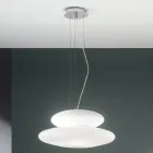 Lampe Suspendue en Verre Soufflé Blanc et Métal Chromé - Illumina Viadurini