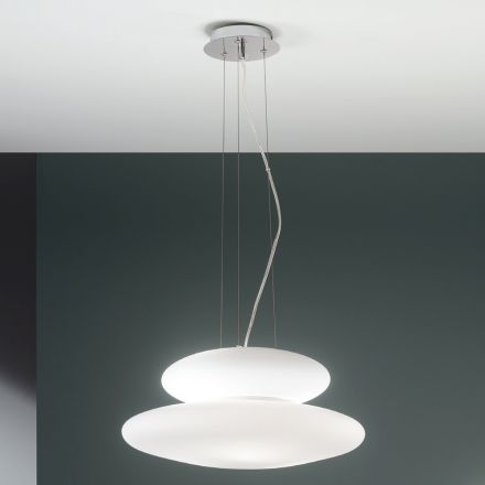 Lampe Suspendue en Verre Soufflé Blanc et Métal Chromé - Illumina Viadurini