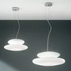 Lampe Suspendue en Verre Soufflé Blanc et Métal Chromé - Illumina Viadurini