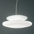 Lampe Suspendue en Verre Soufflé Blanc et Métal Chromé - Illumina Viadurini