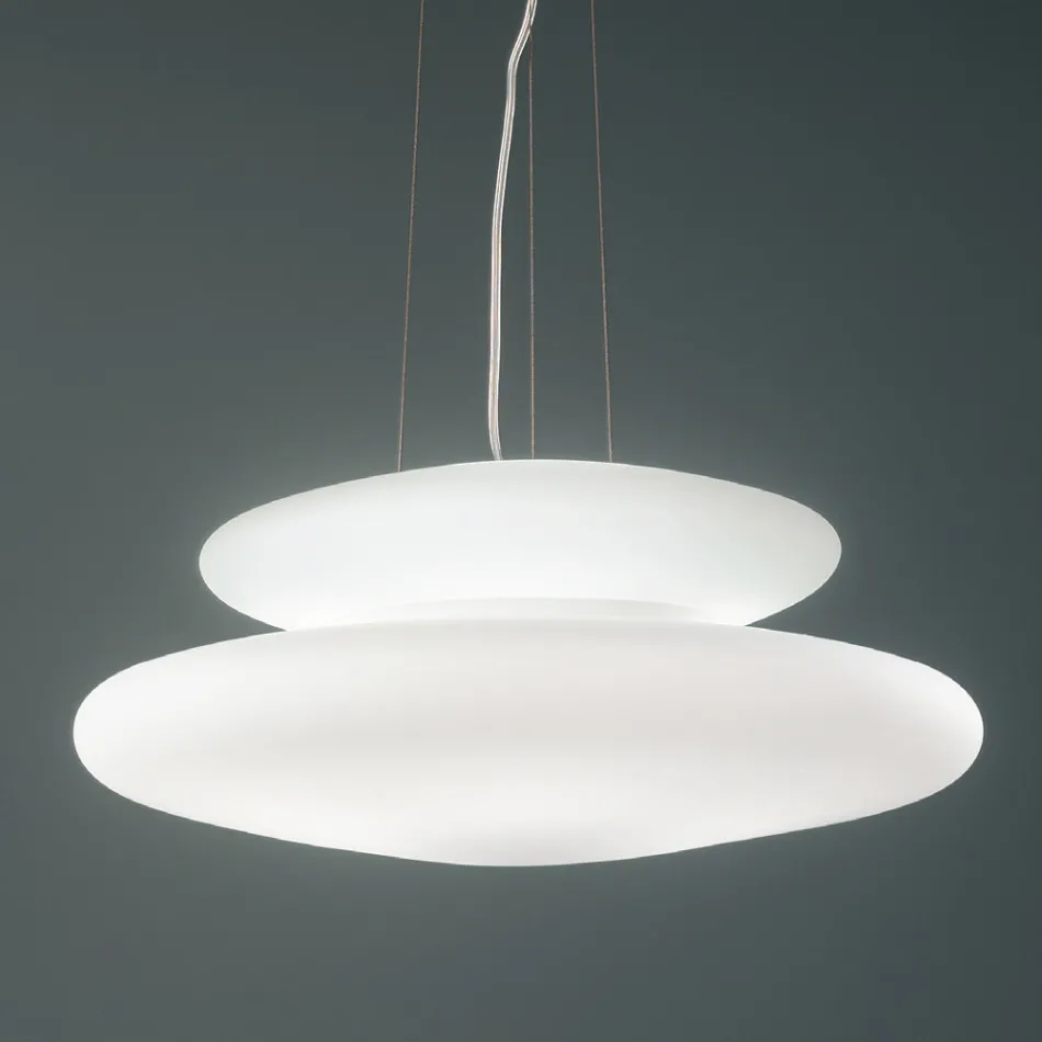 Lampe Suspendue en Verre Soufflé Blanc et Métal Chromé - Illumina Viadurini