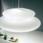 Lampe Suspendue en Verre Soufflé Blanc et Métal Chromé - Illumina Viadurini
