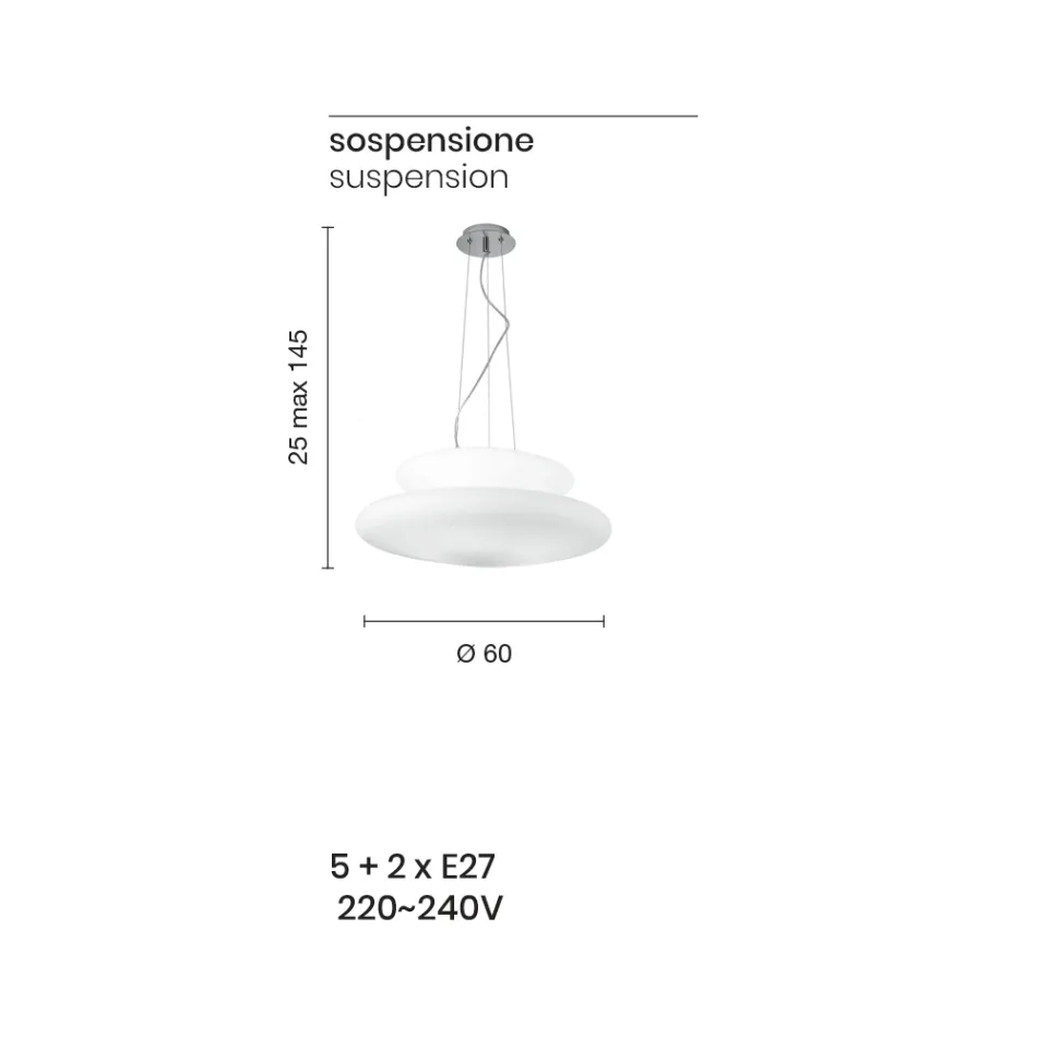 Lampe Suspendue en Verre Soufflé Blanc et Métal Chromé - Illumina Viadurini