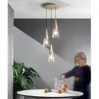 Lampe Suspendue en Verre Soufflé avec Structure Métallique - Trentino Viadurini