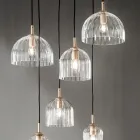 Lampe Suspendue en Verre Soufflé Rayé et Métal Peint - Giuliano Viadurini