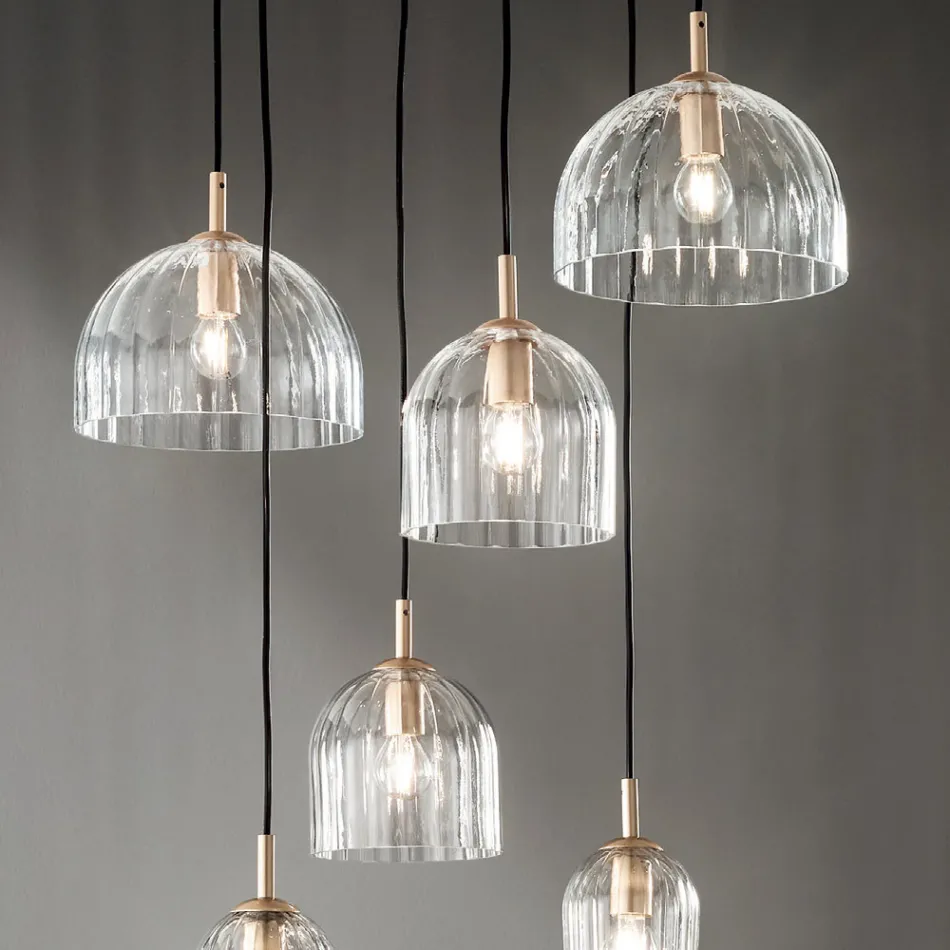 Lampe Suspendue en Verre Soufflé Rayé et Métal Peint - Giuliano Viadurini