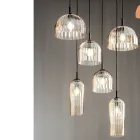 Lampe Suspendue en Verre Soufflé Rayé et Métal Peint - Giuliano Viadurini