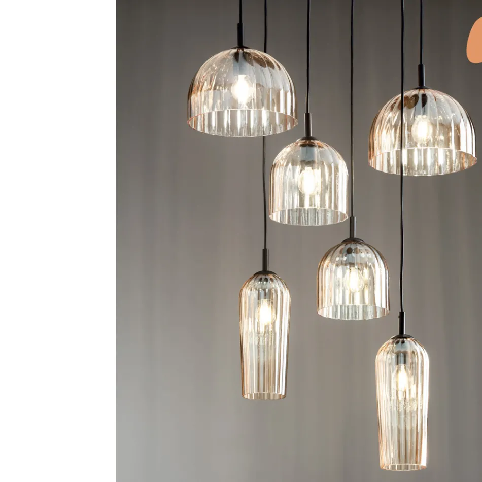 Lampe Suspendue en Verre Soufflé Rayé et Métal Peint - Giuliano Viadurini