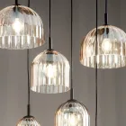 Lampe Suspendue en Verre Soufflé Rayé et Métal Peint - Giuliano Viadurini