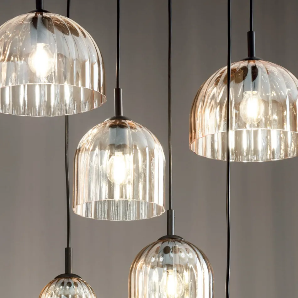 Lampe Suspendue en Verre Soufflé Rayé et Métal Peint - Giuliano Viadurini