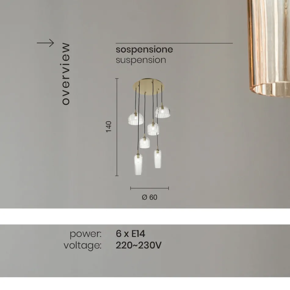 Lampe Suspendue en Verre Soufflé Rayé et Métal Peint - Giuliano Viadurini