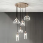 Lampe Suspendue en Verre Soufflé Rayé et Métal Peint - Giuliano Viadurini