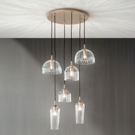 Lampe Suspendue en Verre Soufflé Rayé et Métal Peint - Giuliano Viadurini