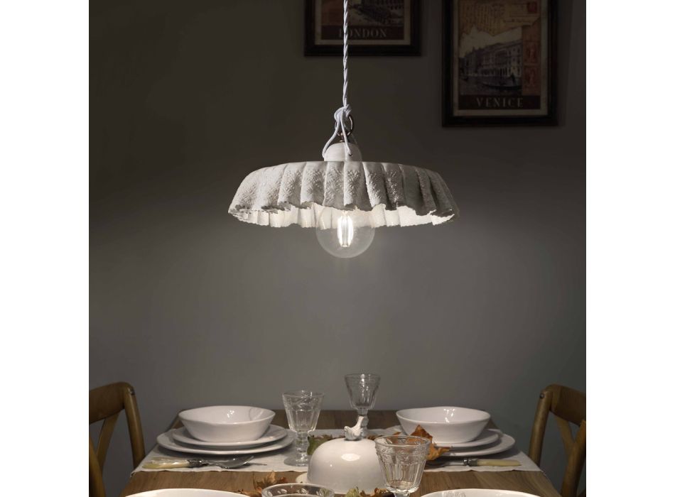 Lampe à Suspension Artisanale Métal Céramique Effet Tissu - Modena Viadurini