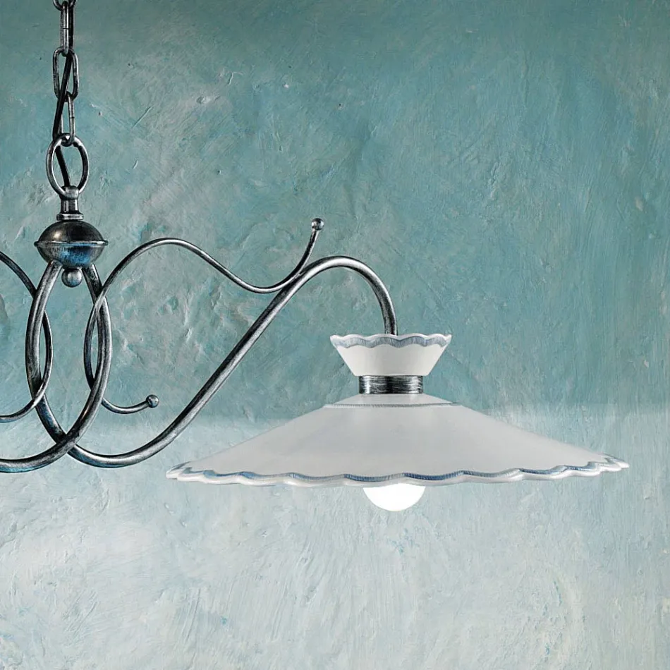 Lampe Suspendue Linéaire 2 Lumières Céramique Effet Broderie Artisanale - Ravenna Viadurini