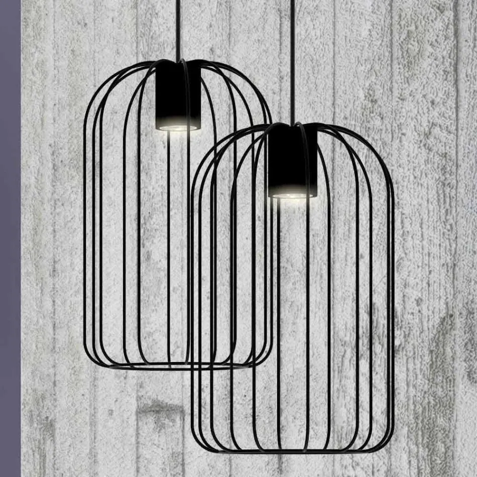 Lampe suspendue moderne avec structure en fil métallique fabriquée en Italie - Cage Viadurini