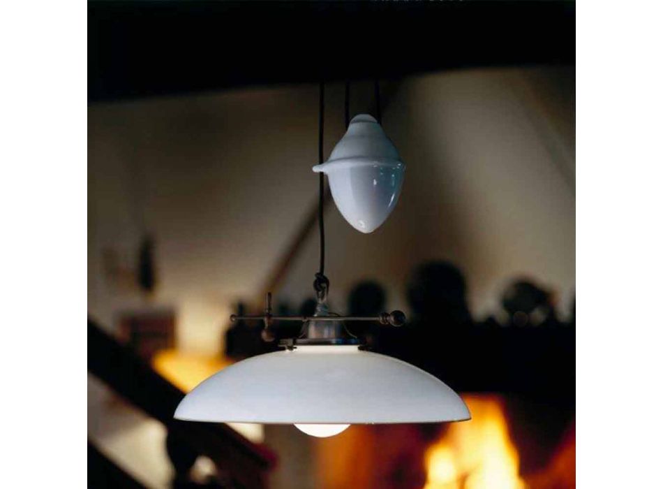 Lampe Coulissante Suspendue en Laiton et Verre de Murano - Country par Il Fanale Viadurini
