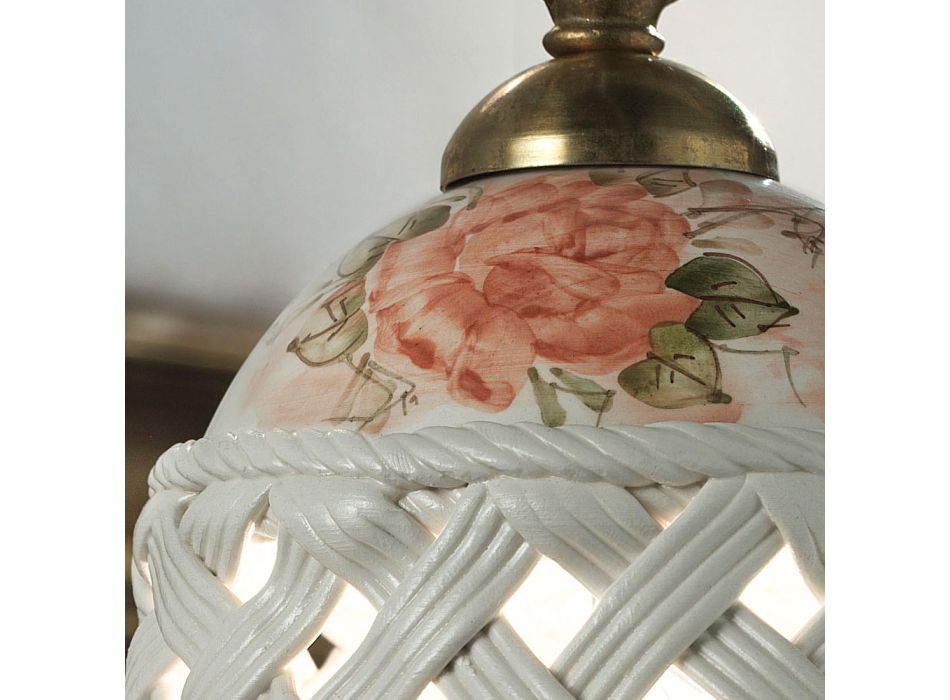 Lampe suspendue ronde en céramique artisanale perforée décorée - Verona Viadurini