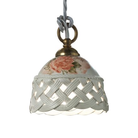 Lampe suspendue ronde en céramique artisanale perforée décorée - Verona Viadurini