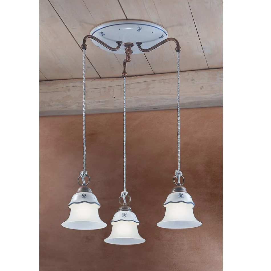 Suspension ronde en fer, verre, céramique peinte à la main - Ferrara Viadurini