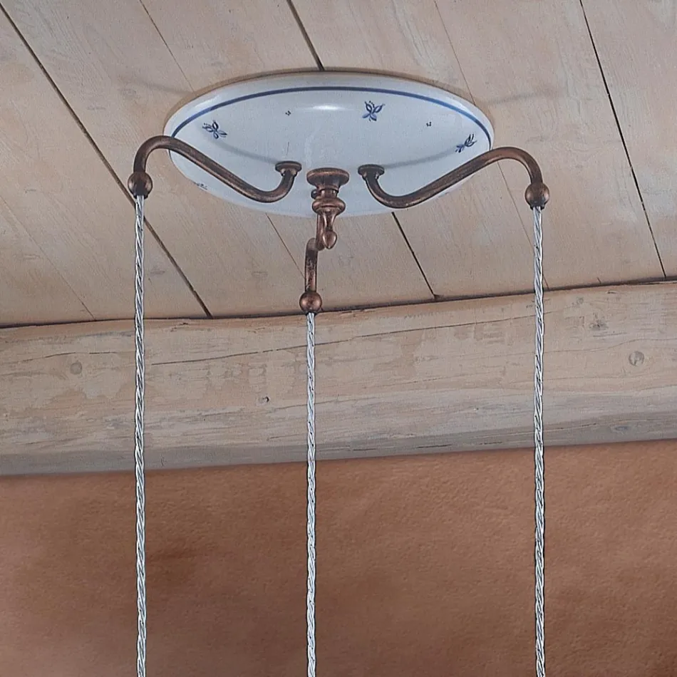 Suspension ronde en fer, verre, céramique peinte à la main - Ferrara Viadurini