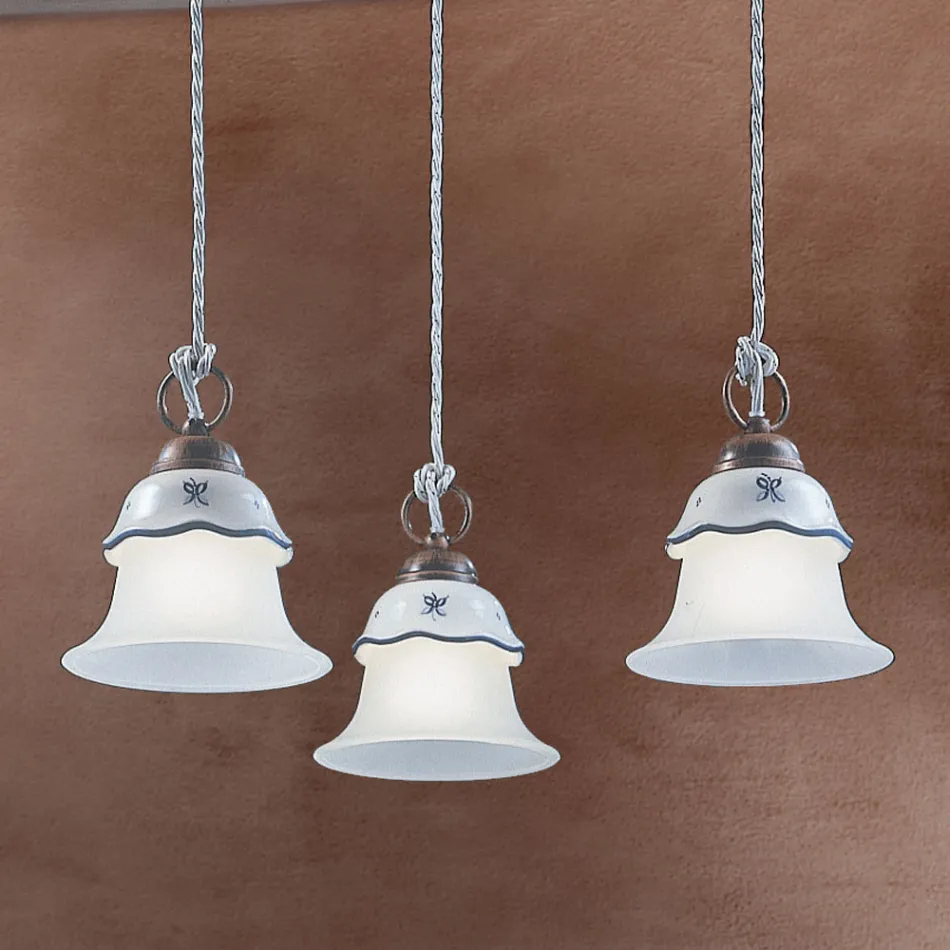 Suspension ronde en fer, verre, céramique peinte à la main - Ferrara Viadurini