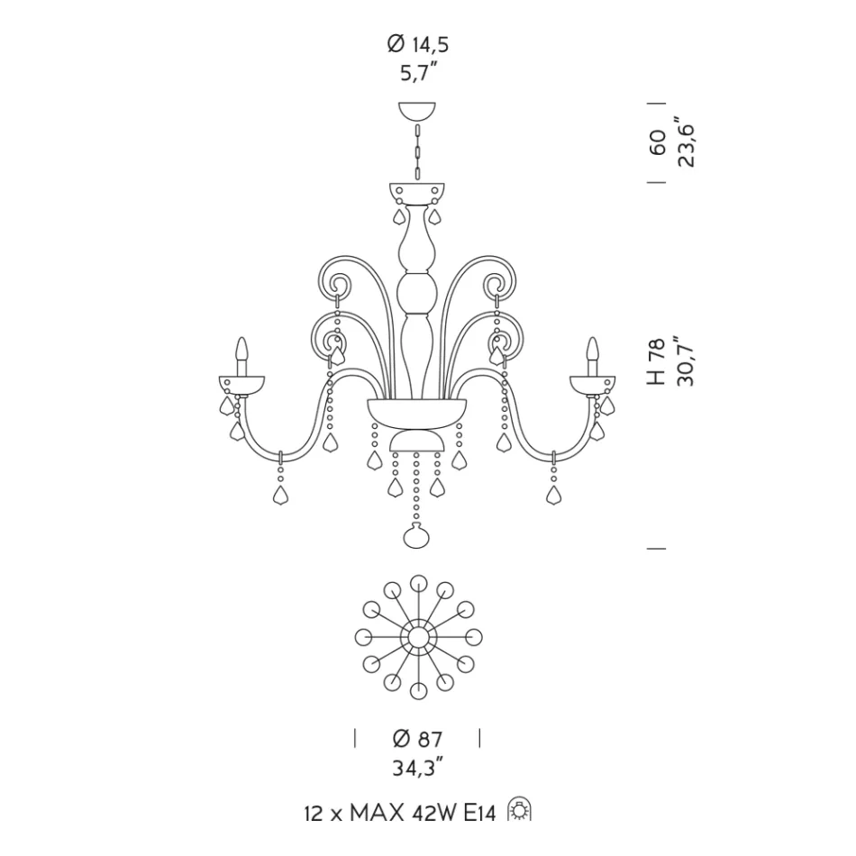 Lustre Artisan 12 Lumières en Verre Vénitien et Métal - Florentin Viadurini