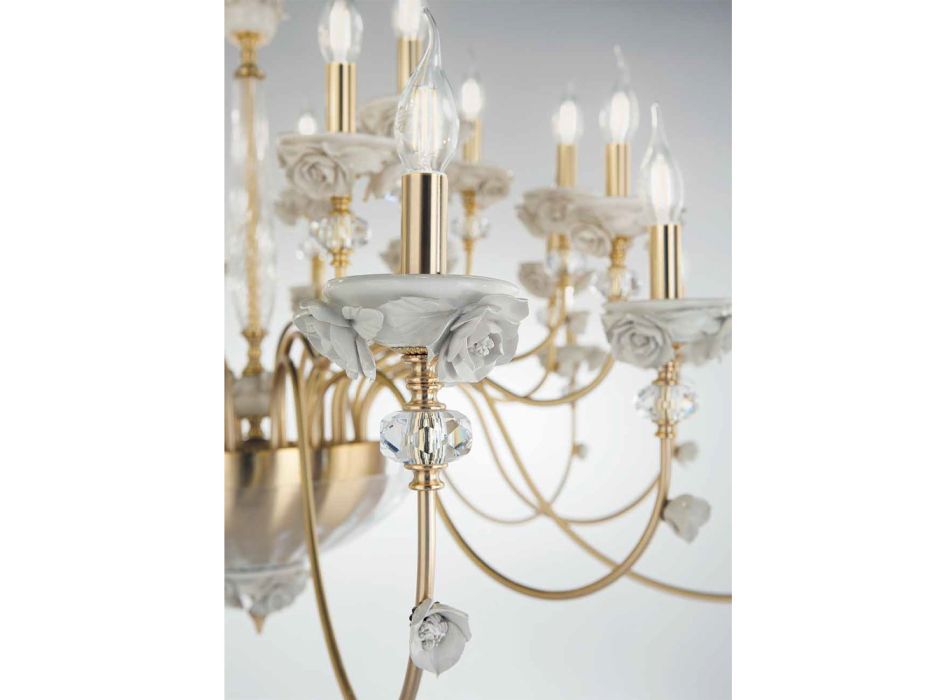 Lustre classique à 12 lumières en porcelaine et verre soufflé de luxe - Eteria Viadurini