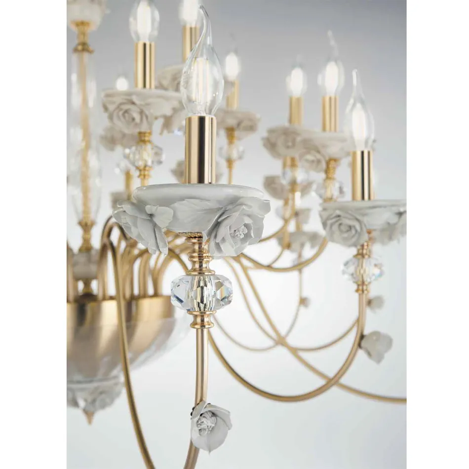 Lustre classique à 12 lumières en porcelaine et verre soufflé de luxe - Eteria Viadurini