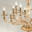 Lustre Classique 12 Lumières en Verre Rigaton Fait Main et Métal Doré - Fievole Viadurini