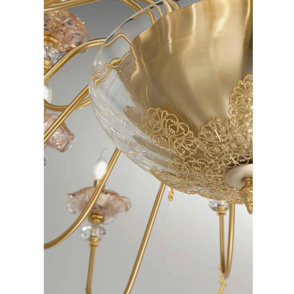 Lustre classique à 12 lumières en verre, cristal et métal de luxe - Flandre Viadurini