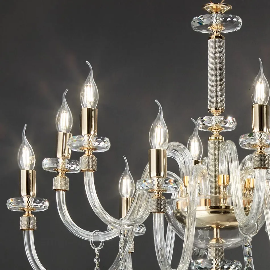 Lustre Classique 12 Lumières en Verre Italien Fait à la Main - Similo Viadurini