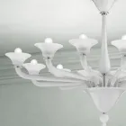 Lustre 12 Lumières en Verre de Venise Blanc et Métal Chromé - Ismail Viadurini