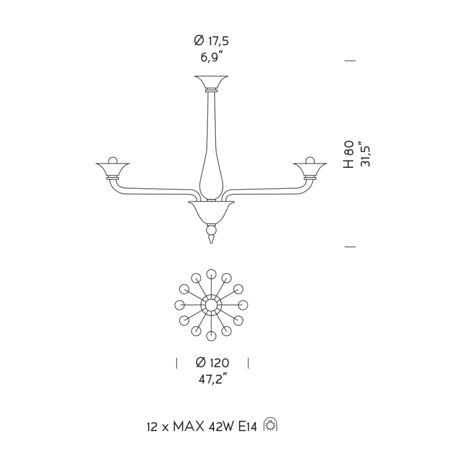Lustre 12 Lumières en Verre de Venise Blanc et Métal Chromé - Ismail Viadurini