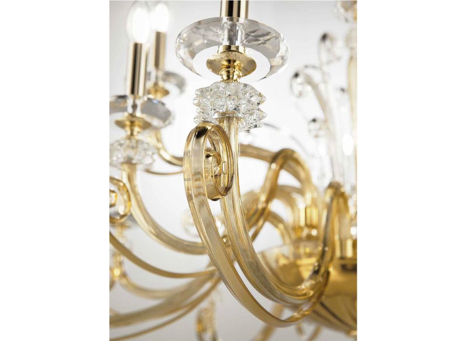 Lustre à 12 lumières en verre soufflé et cristal de luxe classique - Cassea Viadurini