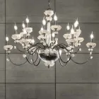 Lustre Classique 18 Lumières en Porcelaine et Verre Soufflé de Luxe - Eteria Viadurini