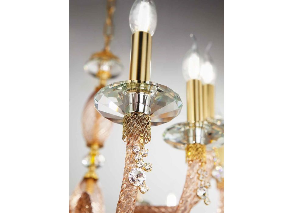 Lustre classique à 18 lumières en verre soufflé et détails faits à la main - Phaedra Viadurini